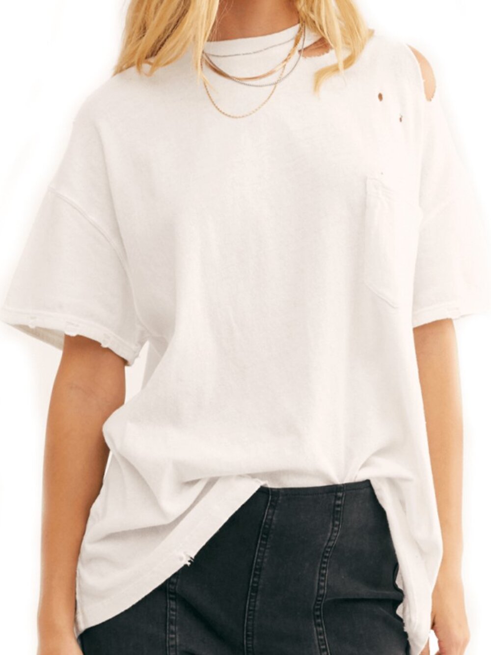 Free People We The Free Rubi Distressed White Tee Oversized Size XL